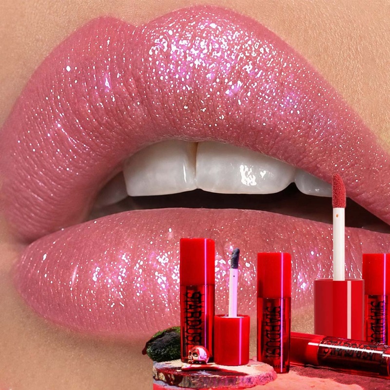 Lip Tint Korean - ゴシックマットシマーリップスティック 防水 長持ち セクシーな赤黒リップグロスティント 高発色 シャイニー