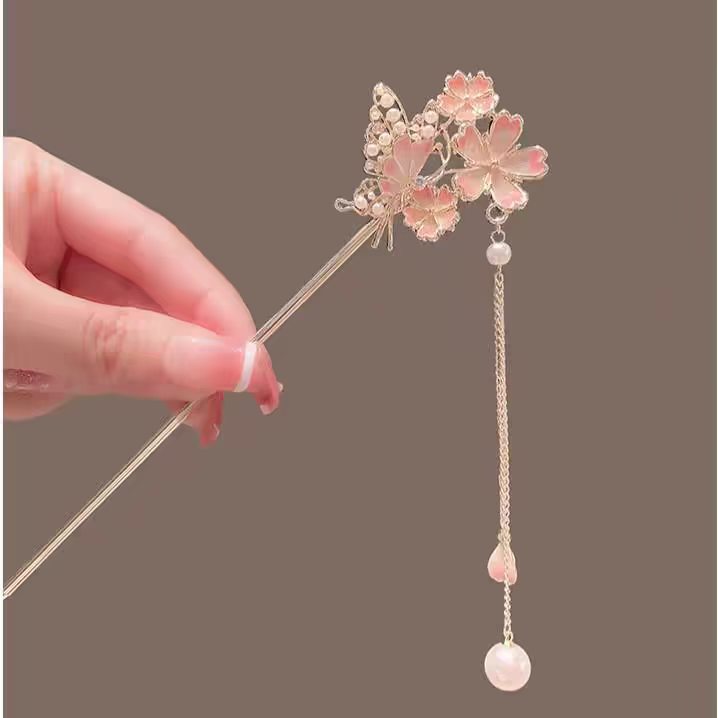 Hanbok Hair Pin - 高級感のある桜のヘアピン、漢服のヘアピン、タッセルヘアピン、旗袍のヘアピン、可愛くて多用途です。