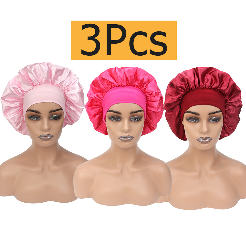 Sleeping Pack Overnight - シルクボンネット サテンヘアボンネット 3個セット オーバーナイトスリーピングハット ヘアケアボンネット ゴムバンド付き